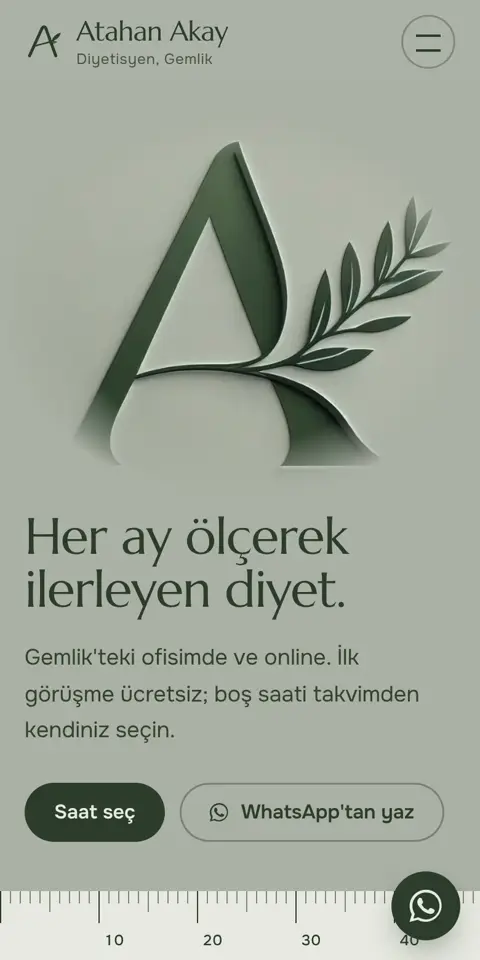 Dyt. Atahan Akay sitesinin telefondaki ilk ekranı