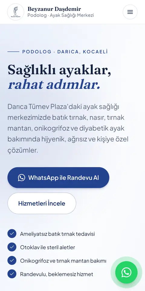 Podolog Beyzanur Daşdemir sitesinin telefondaki ilk ekranı