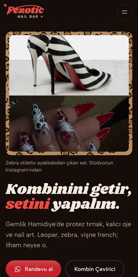Fezotic Nail Bar sitesinin telefondaki ilk ekranı
