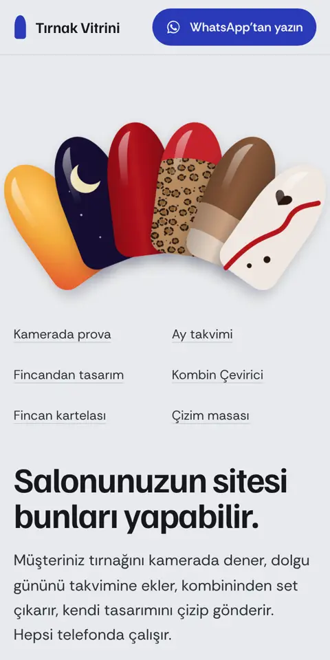 Tırnak Vitrini sitesinin telefondaki ilk ekranı